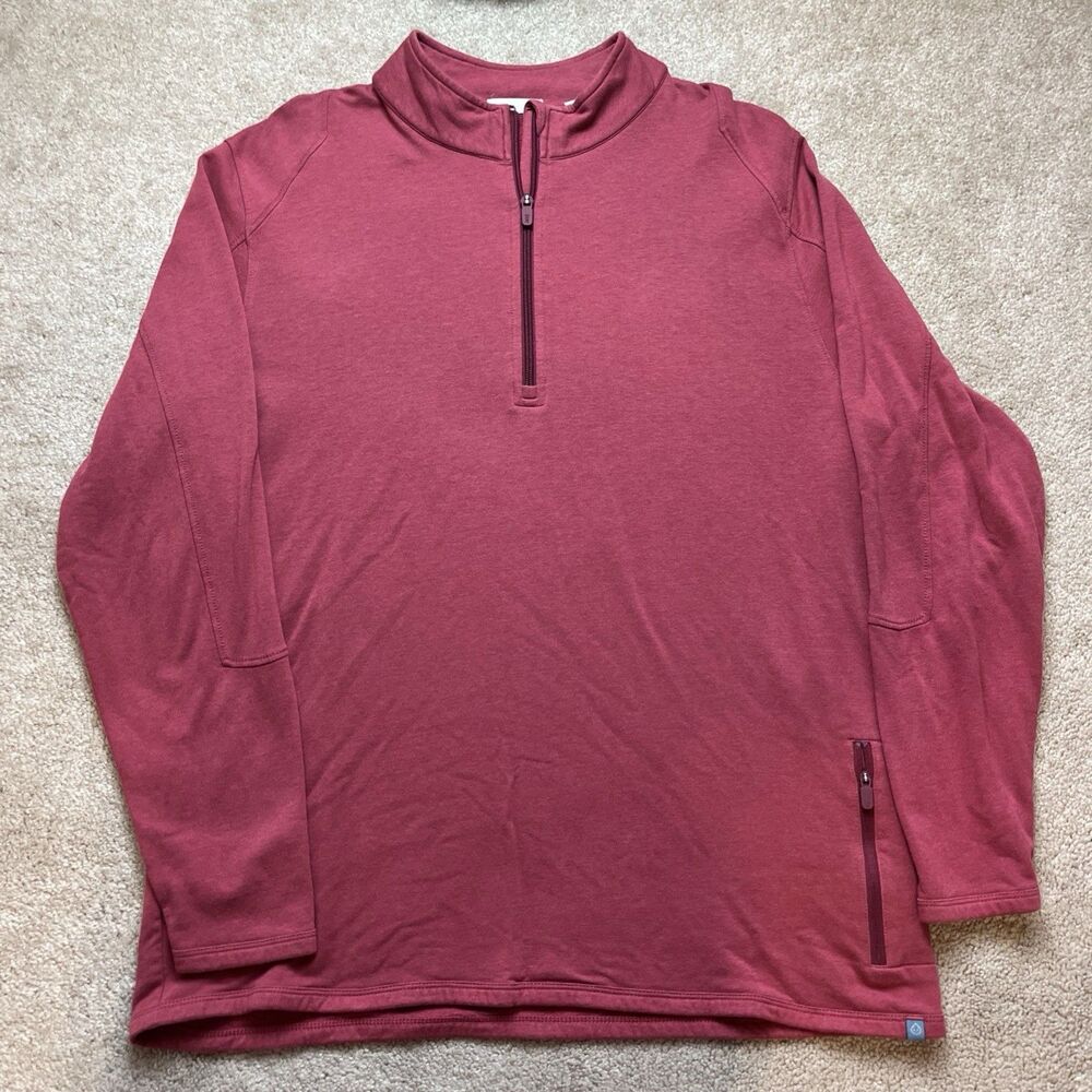 Tasc Apex Fleece 1/4 Zip Pullover Mens Large Red Organic Cotton Bamboo Comfort